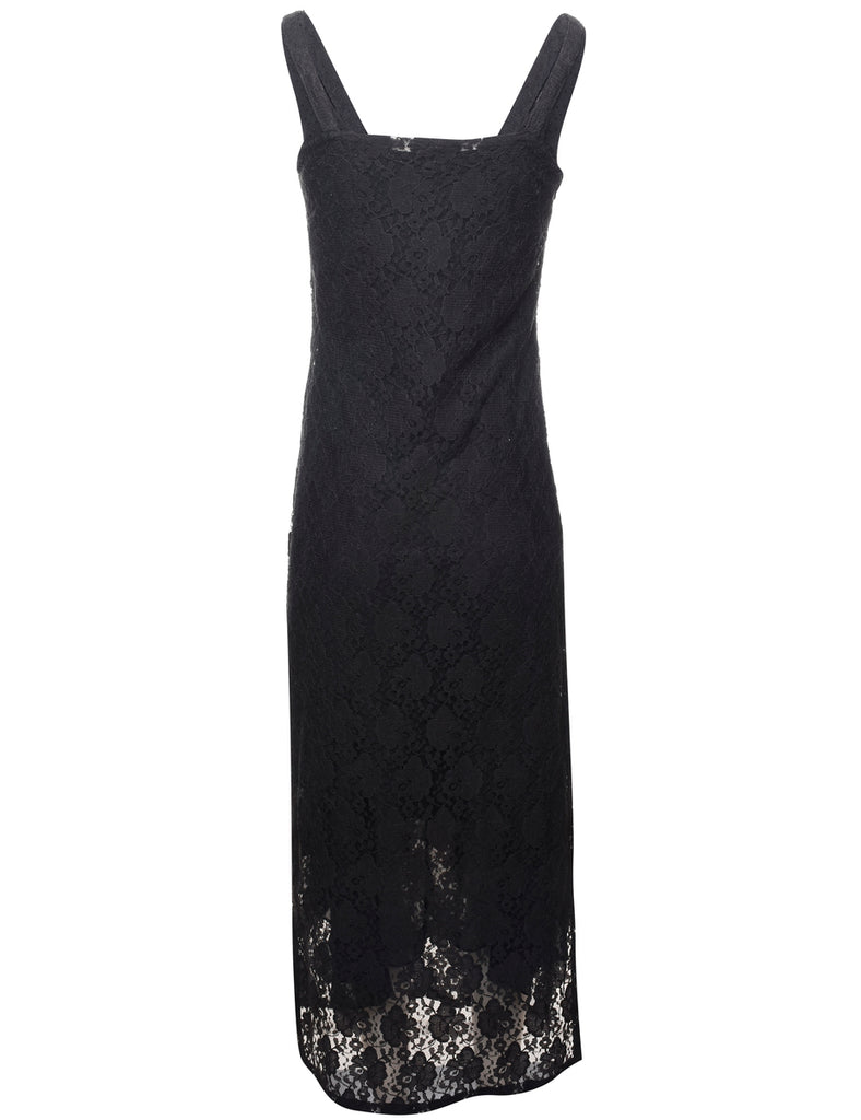 Black Floral Lace Evening Dress - S