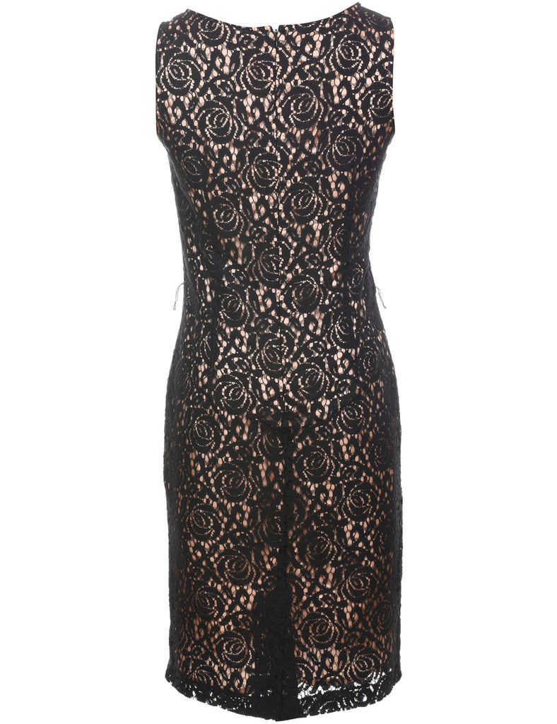 Black Floral Lace Evening Dress - S