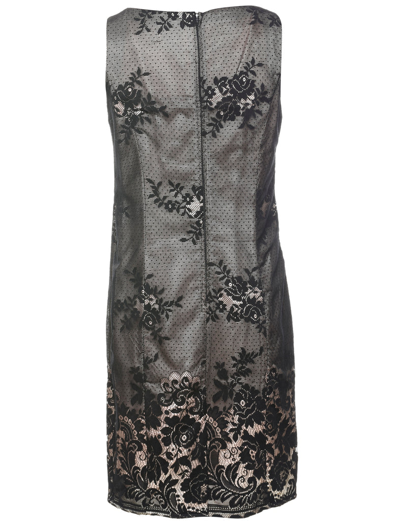 Black Floral Lace Evening Dress - M