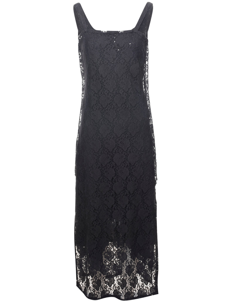 Black Floral Lace Evening Dress - S