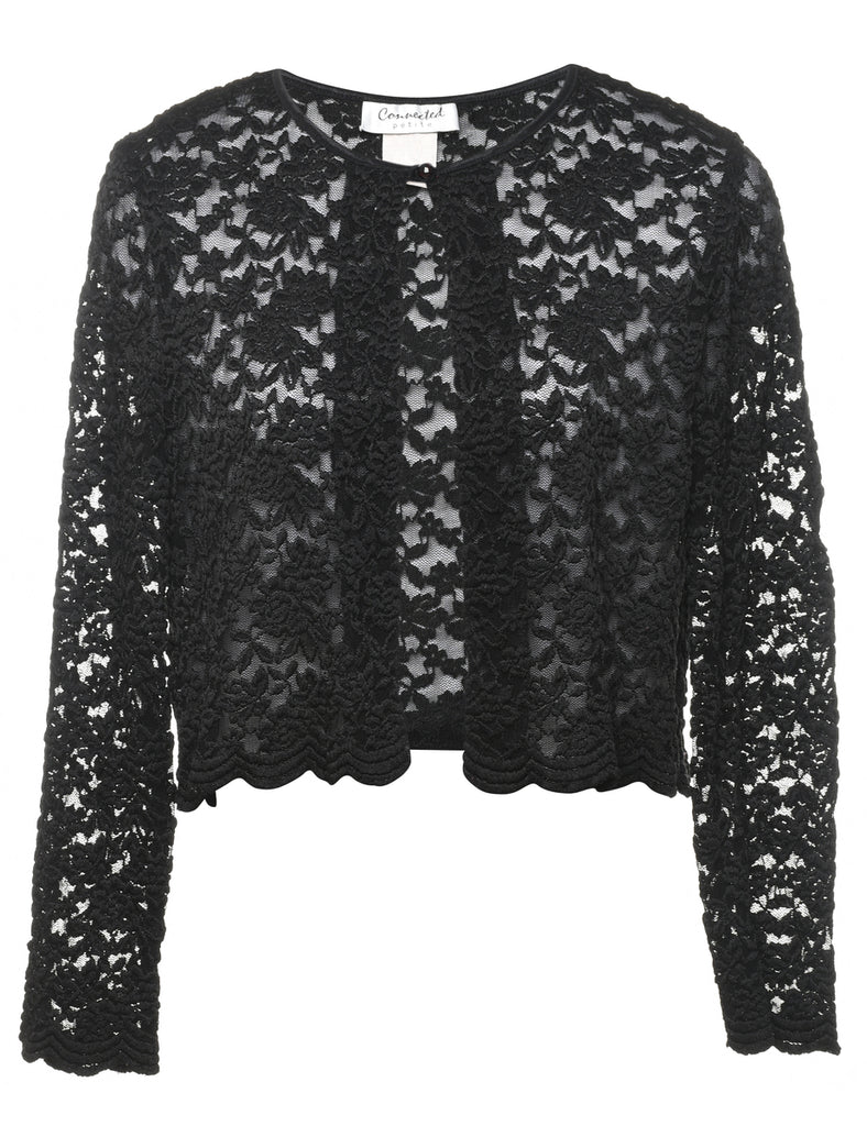 Black Floral Lace Long Sleeve Jacket - M