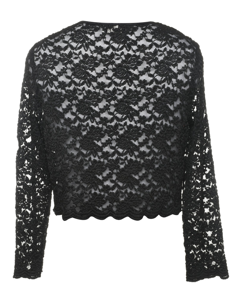 Black Floral Lace Long Sleeve Jacket - M