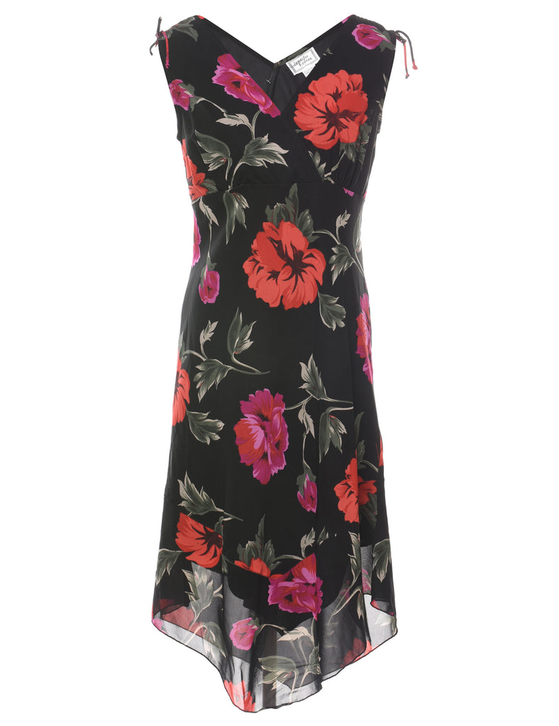 Black Floral Print Dress - M