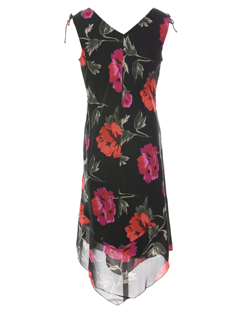 Black Floral Print Dress - M