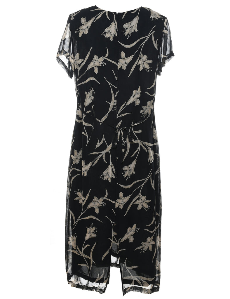 Black Floral Print Maxi Dress - L