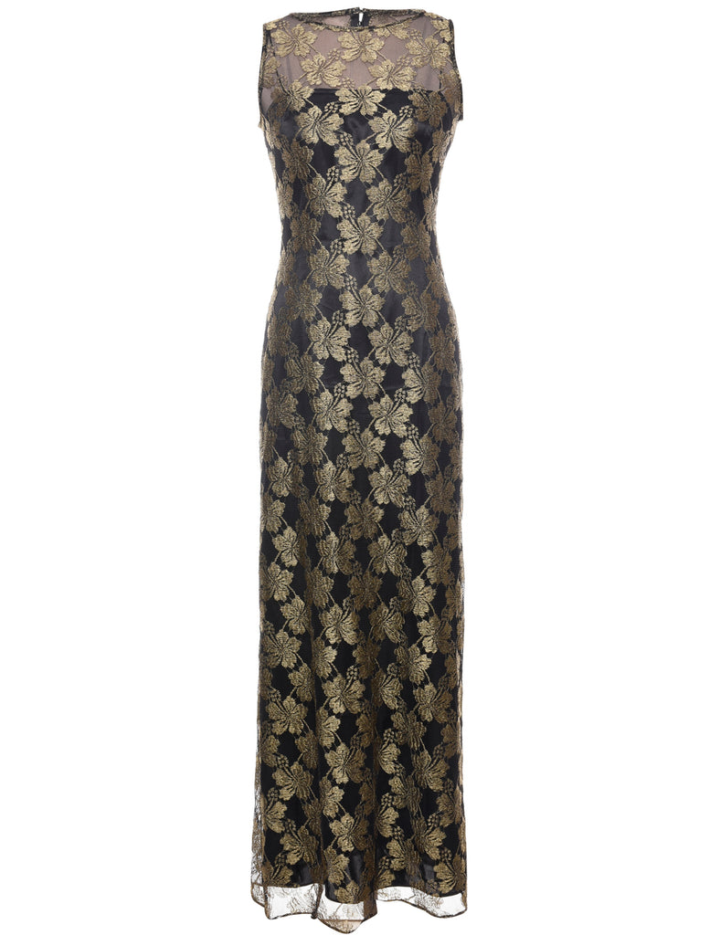 Black & Gold Metallic Lace Evening Dress - XS