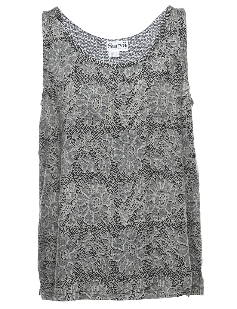 Black & Grey Floral Lace Top - M