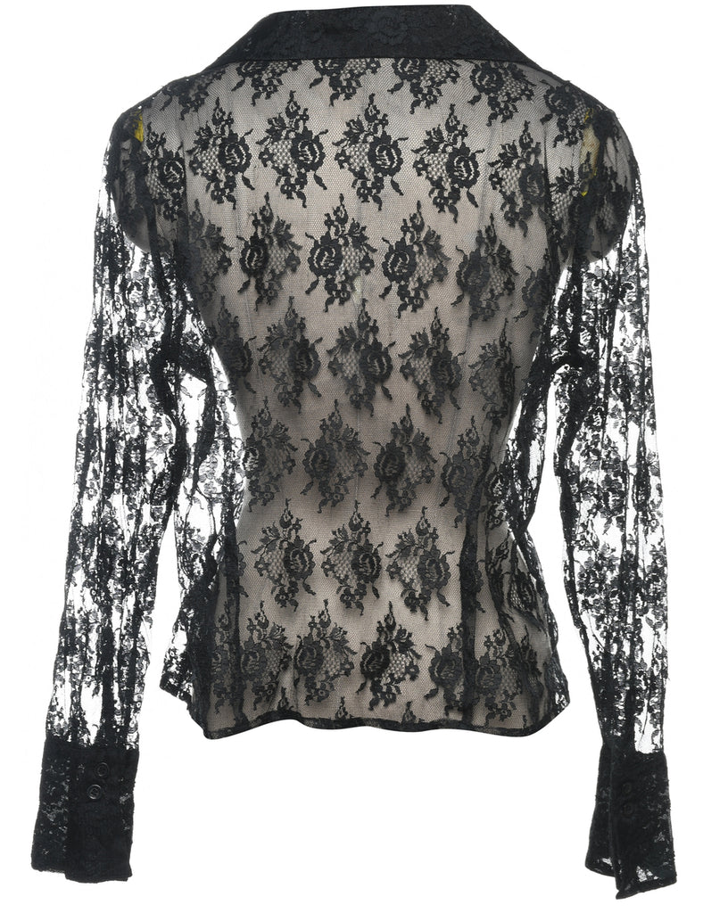 Black Lace Evening Blouse - M