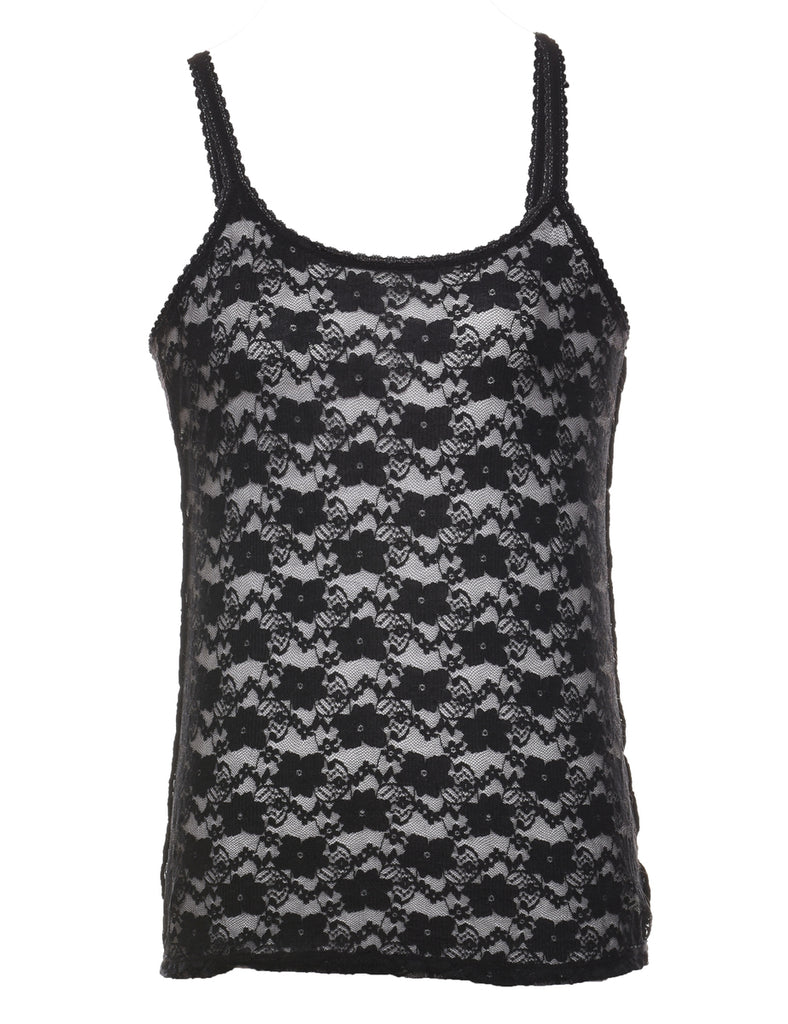 Black Lace Sheer Strappy Camisole - S