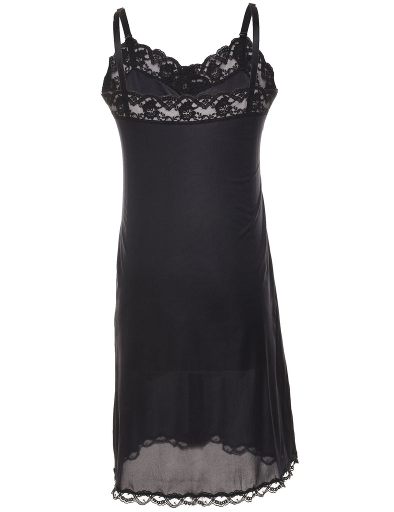 Black Lace Trim 1990s Slip Dress - M