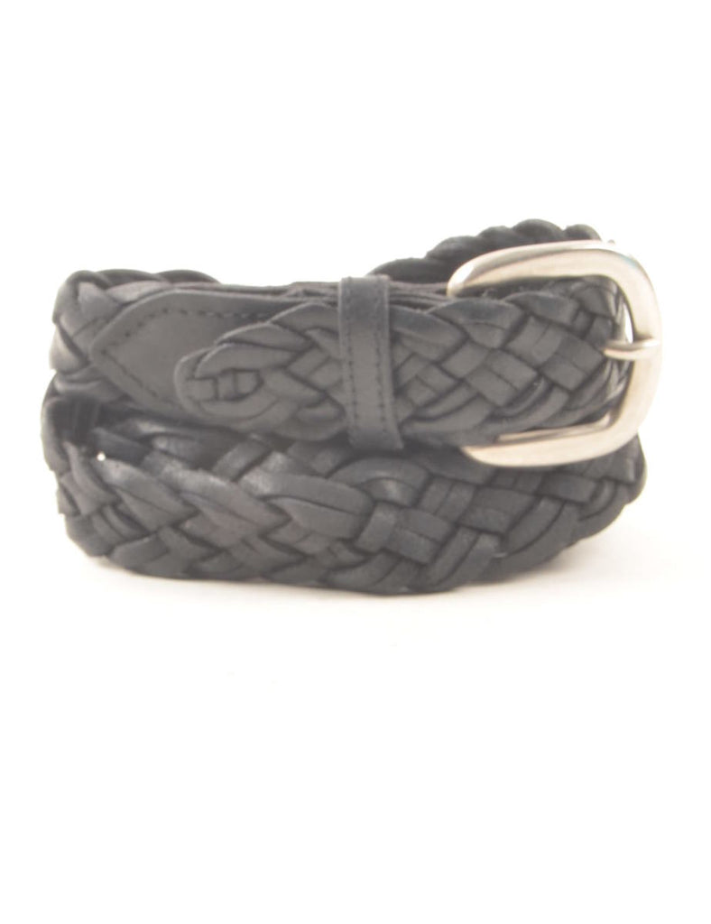 Black Leather Woven Belt - L