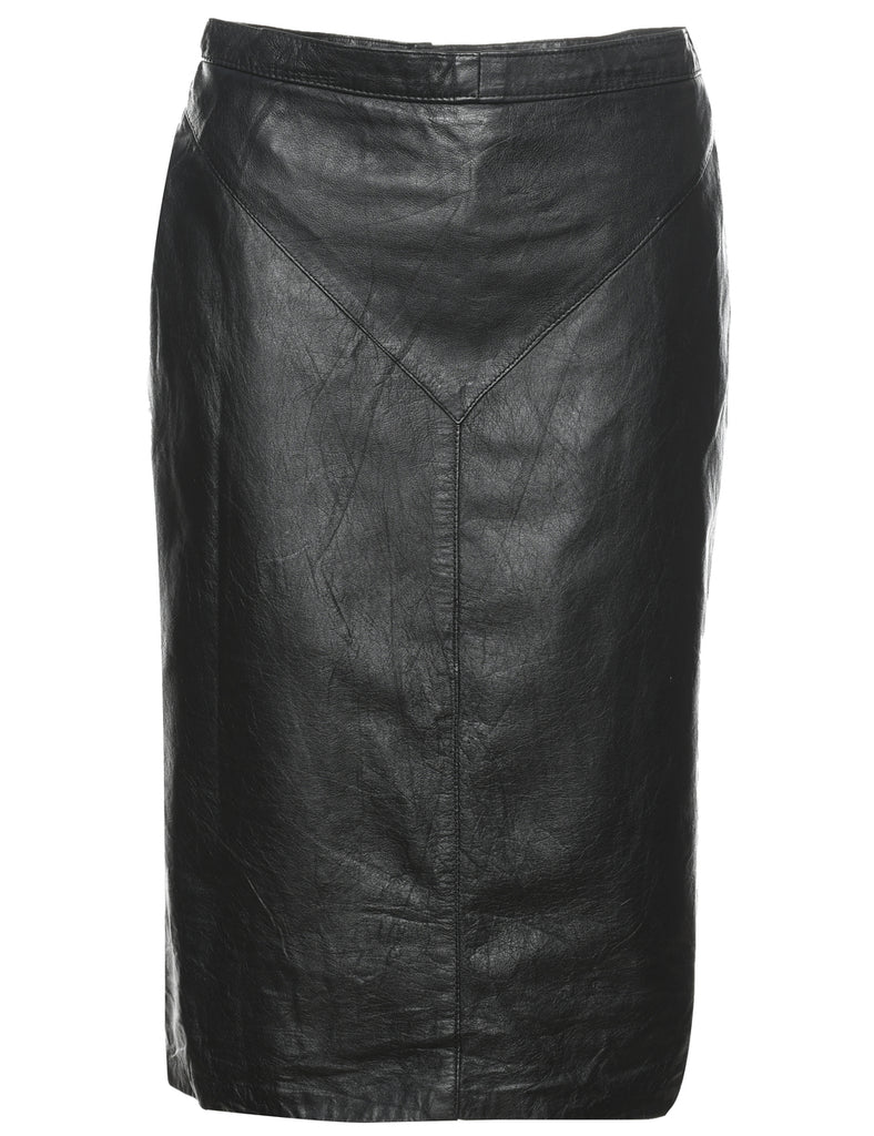 Black Pencil Shape Leather Skirt - M