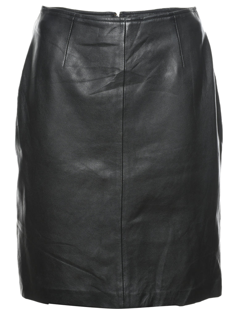 Black Pencil Shape Leather Skirt - M