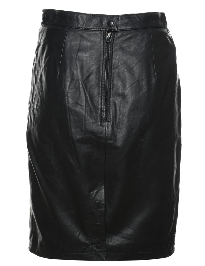 Black Pencil Shape Leather Skirt - S