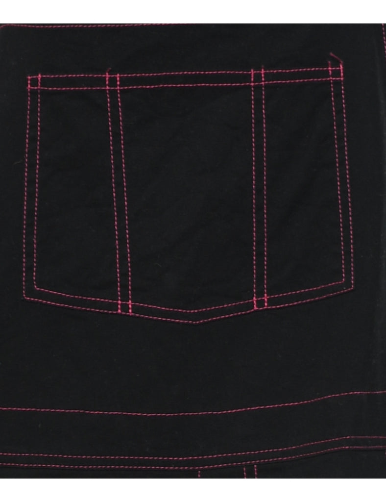 Black & Pink Contrast Stitch 1990s Dungarees - W36 L21