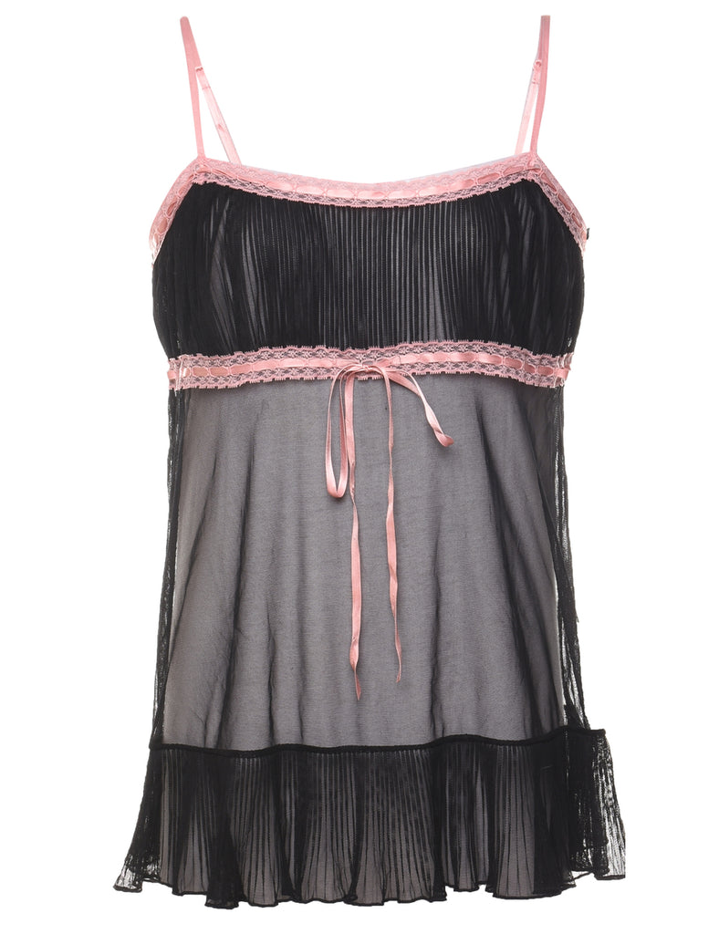 Black & Pink Lace Trim Babydoll - M