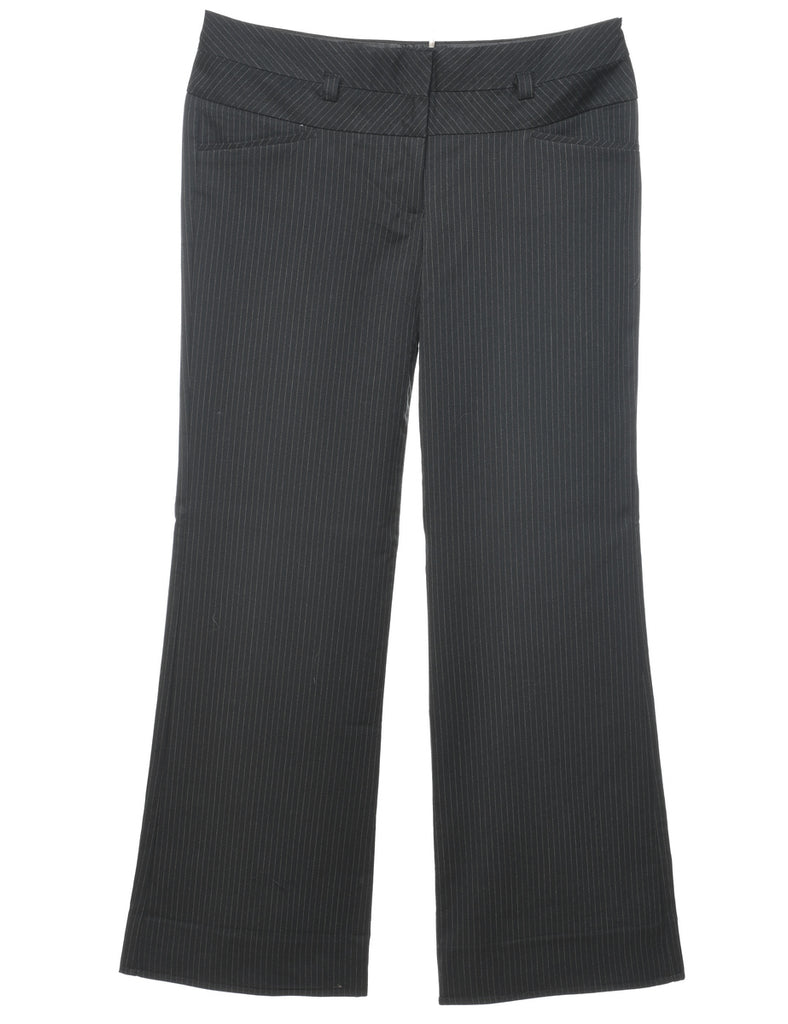 Black Pinstriped Flared Leg Y2K Trousers - W33 L30
