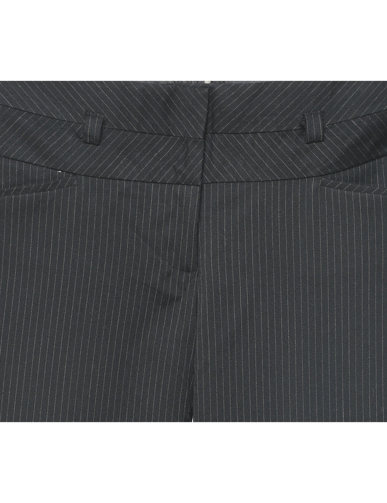 Black Pinstriped Flared Leg Y2K Trousers - W33 L30