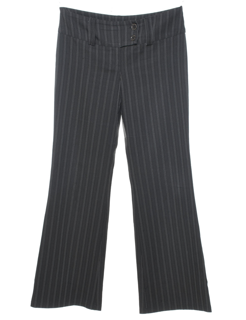 Black Pinstriped Flared Y2K Trousers - W31 L32