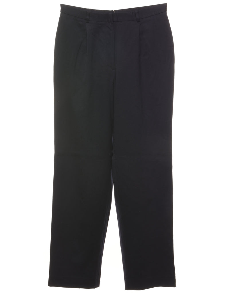 Black Pleated Wool Blend Trousers - W30 L31