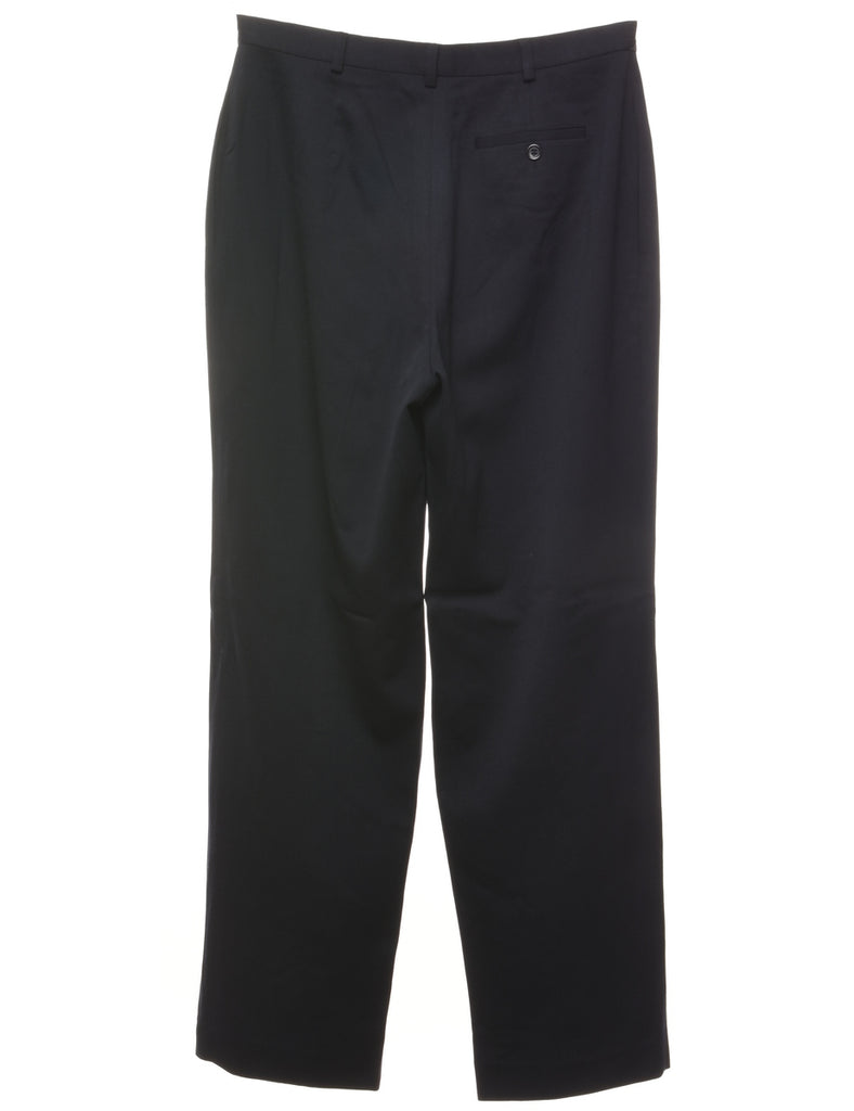 Black Pleated Wool Blend Trousers - W30 L31