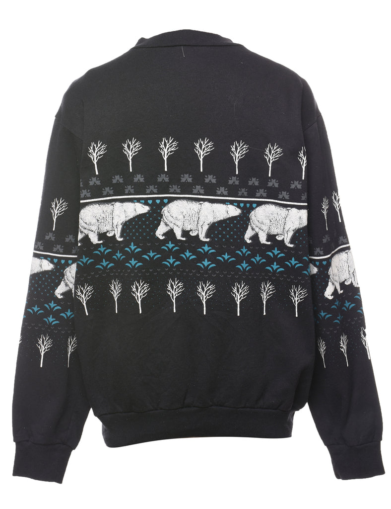 Black Polar Bear Design Sweatshirt - L