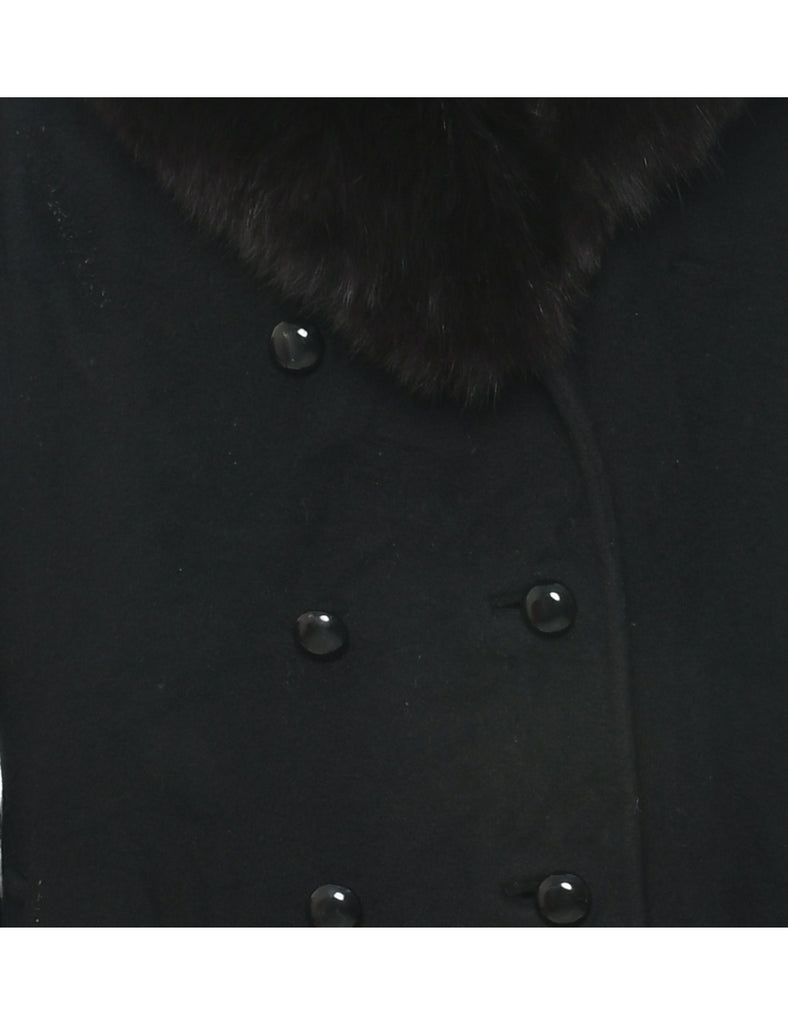 Black Real Fur Wool Coat - M