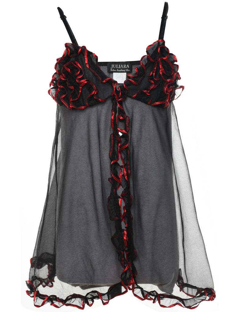 Black & Red Contrast Strappy Sheer Babydoll - L