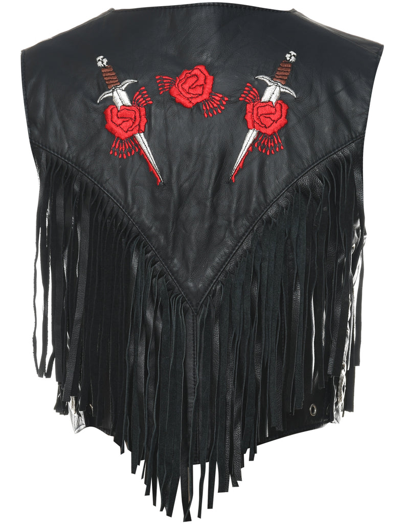 Black & Red Embroidered Fringed Waistcoat - M