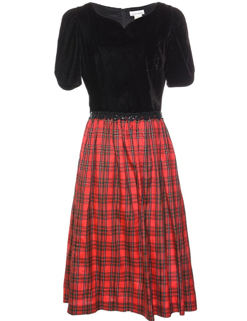 Black & Red Tartan Contrast Evening Dress - M