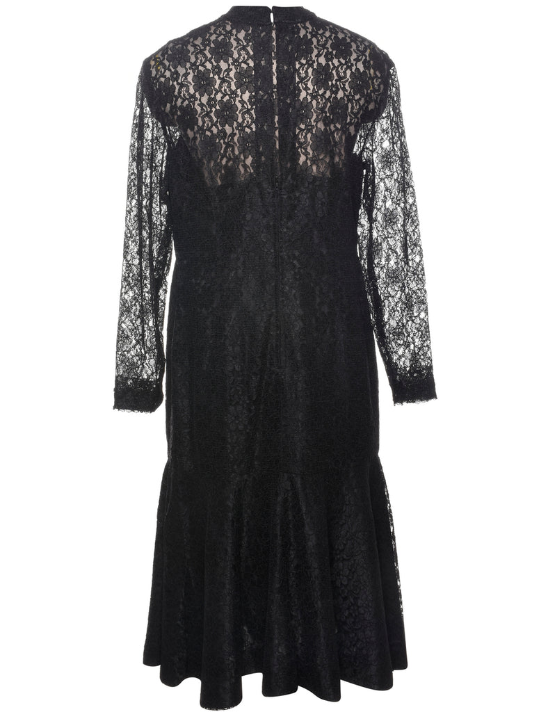 Black Sheer Lace Evening Dress - L