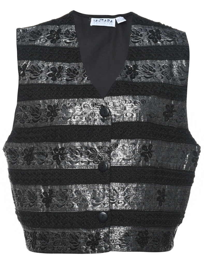 Black & Silver 1990s Metallic Waistcoat - L