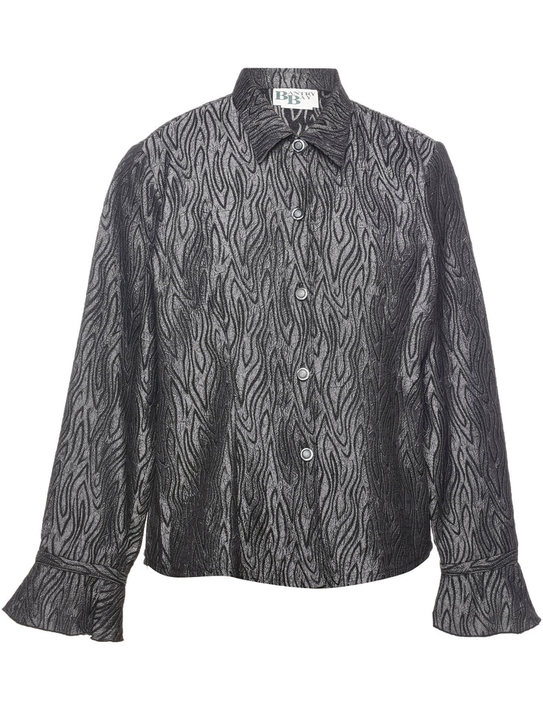 Black & Silver Animal Print 1990s Evening Jacket - L