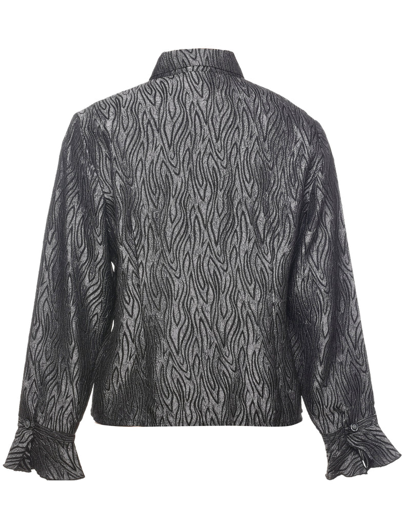 Black & Silver Animal Print 1990s Evening Jacket - L