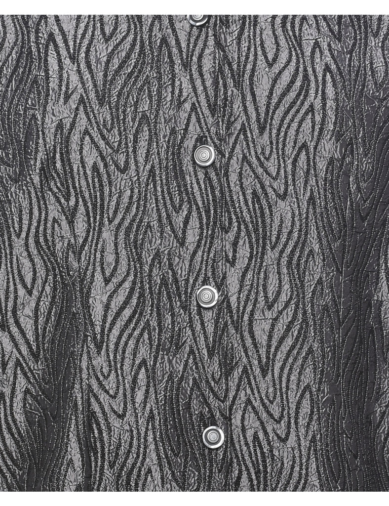 Black & Silver Animal Print 1990s Evening Jacket - L