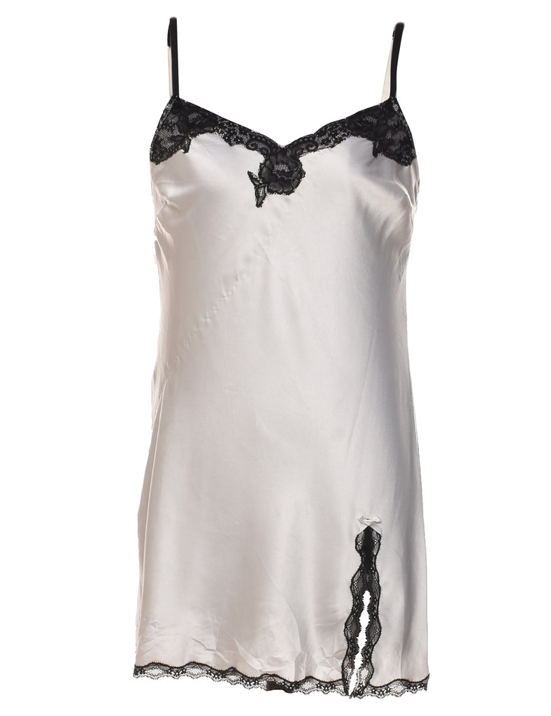 Black & Silver Contrast Lace Trim Victoria's Secret Slip Dress - M