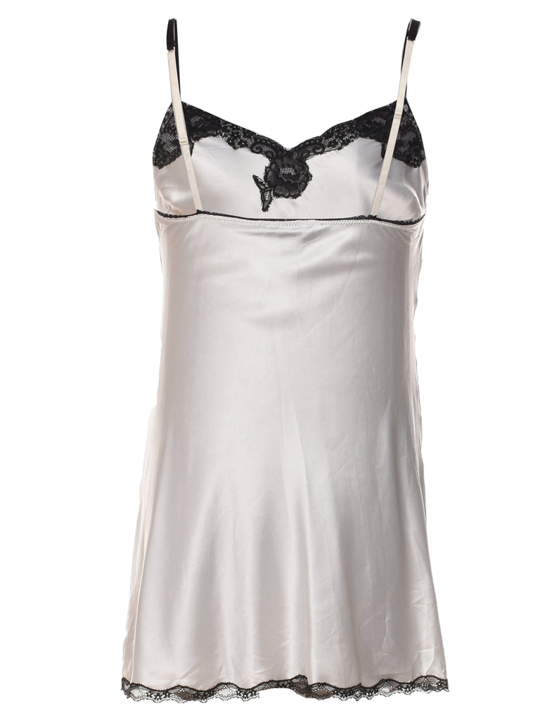 Black & Silver Contrast Lace Trim Victoria's Secret Slip Dress - M