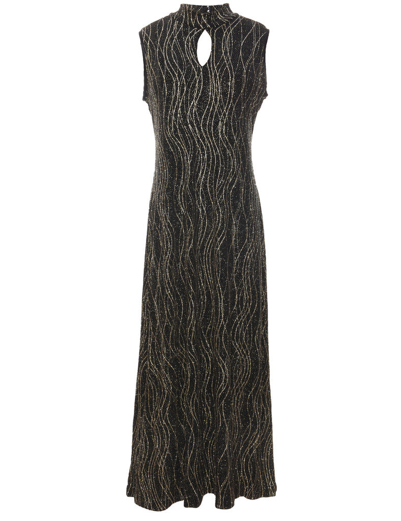 Black, Silver & Gold Sparkly Maxi Evening Dress - L