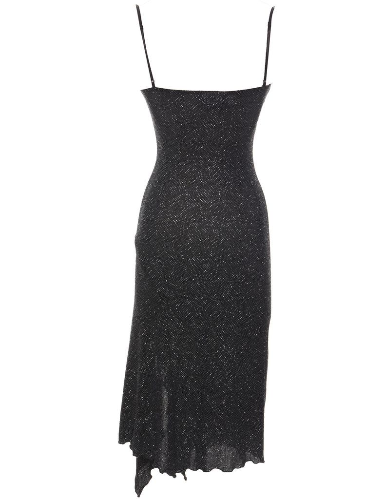 Black & Silver Handkerchief Hem 1990s Evening Dress - XS