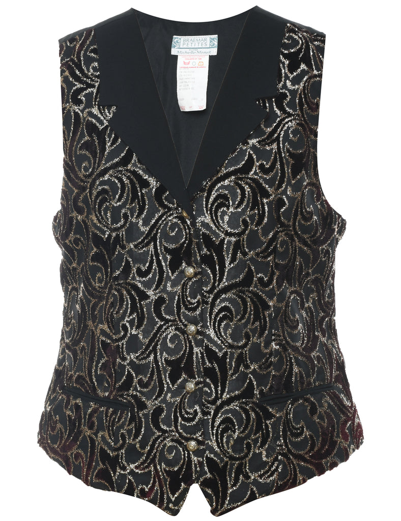 Black & Silver Metallic Patterned Waistcoat - L