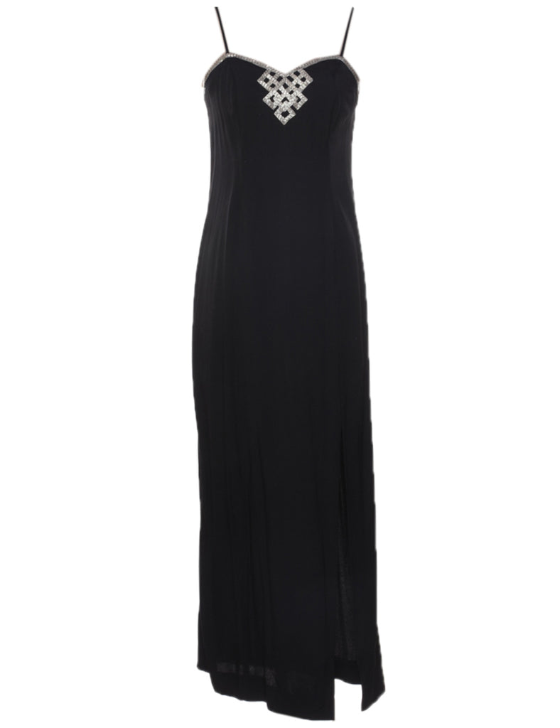 Black & Silver Sequined Evening Dress - M