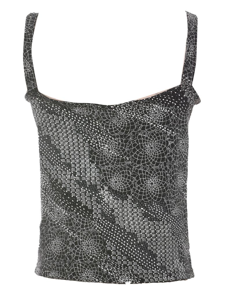 Black & Silver Sparkly Metallic Evening Top - S