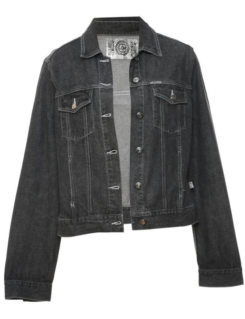 Black Stone Wash 1990s Denim Jacket - M