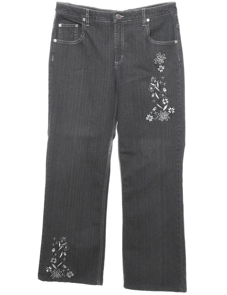Black Straight-Fit Embroidered Jeans - W32 L28
