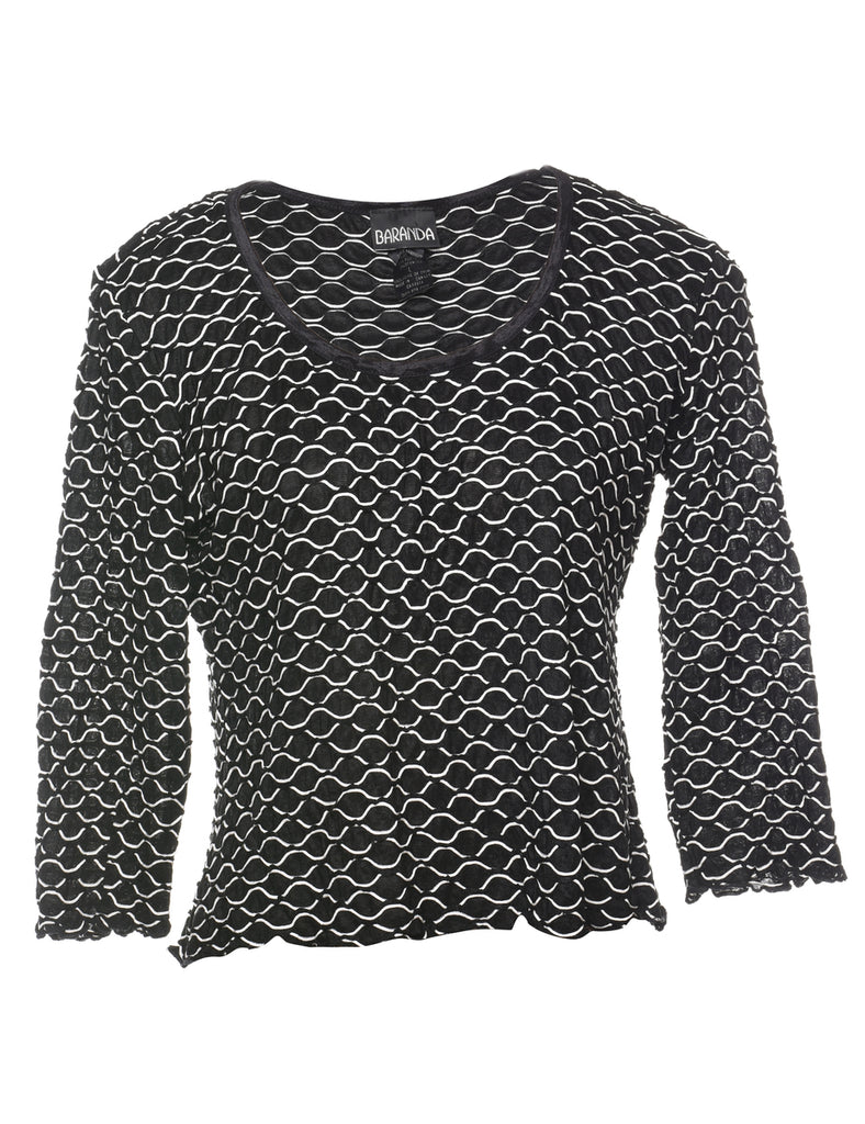 Black & White Long-Sleeve Patterned Top - M