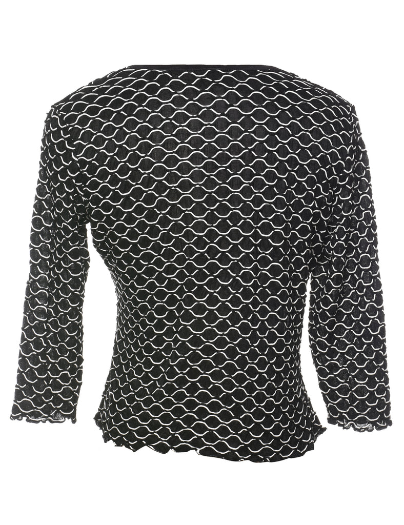 Black & White Long-Sleeve Patterned Top - M