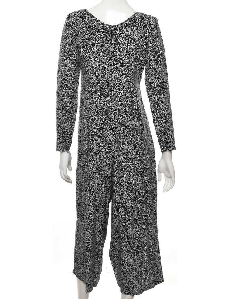 Black & White Long-Sleeved Patterned Jumpsuit - M