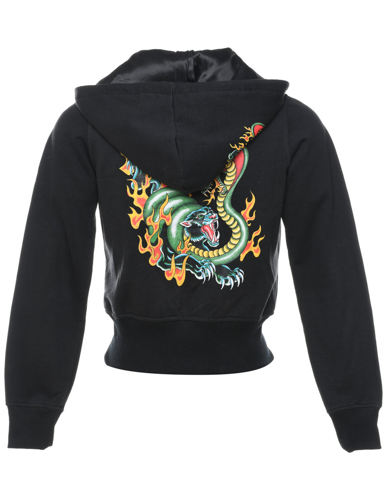 Black Y2K Ed Hardy Style Velour Hoodie - M