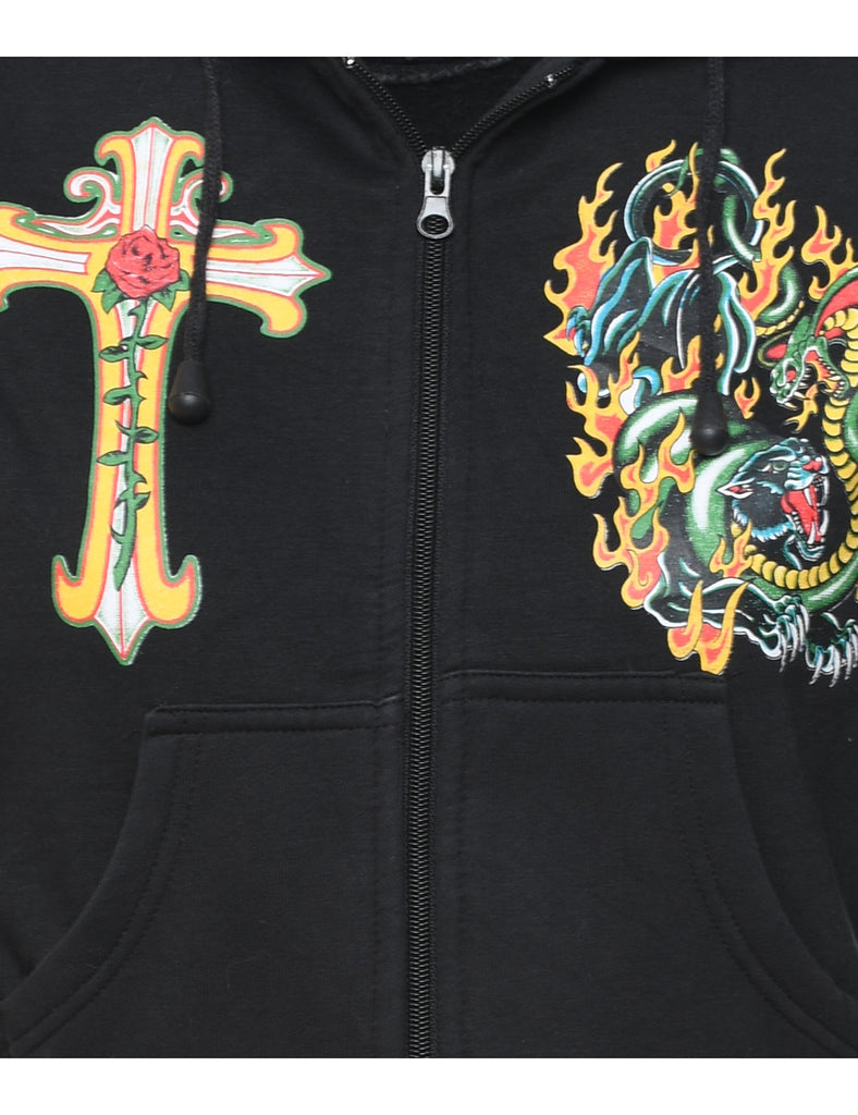 Black Y2K Ed Hardy Style Velour Hoodie - M