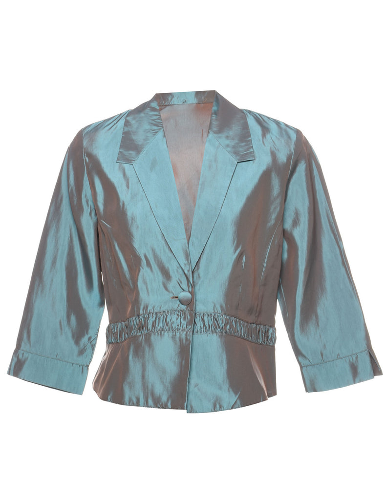 Blue Button-Front Metallic 1980s Evening Jacket  - M